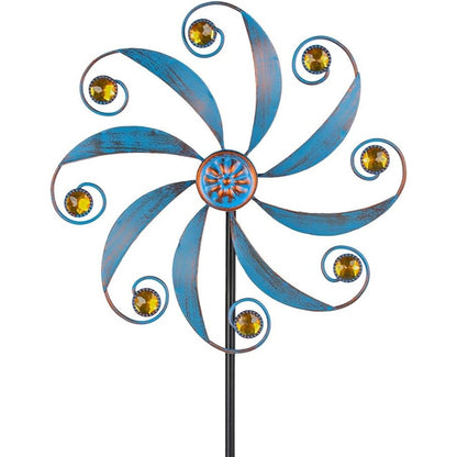 Stargarden blue metal wind spinner front view for garden decoration
