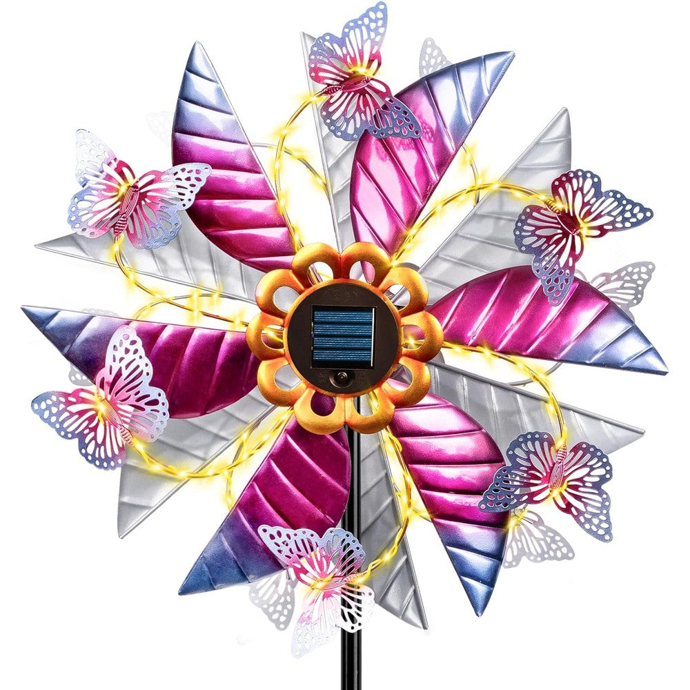 Qualdout Solar Butterfly Kinetic Wind Spinner front view in garden