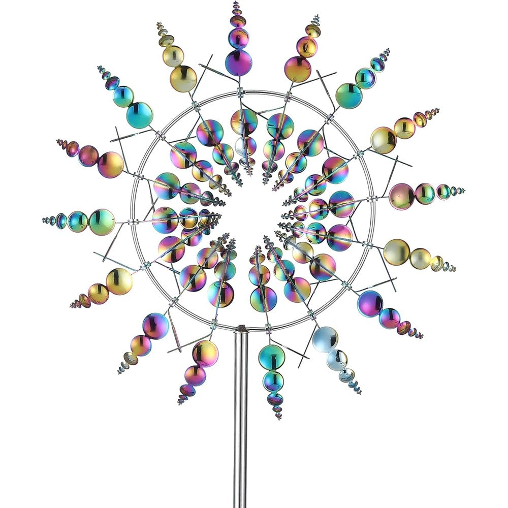 Reyife Magical 3D Metal Wind Spinner front view in garden