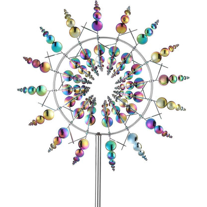 Reyife Magical 3D Metal Wind Spinner front view in garden