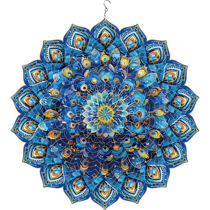 Hukalw Mandala Peacock Wind Spinner 12 inch front view kinetic garden art