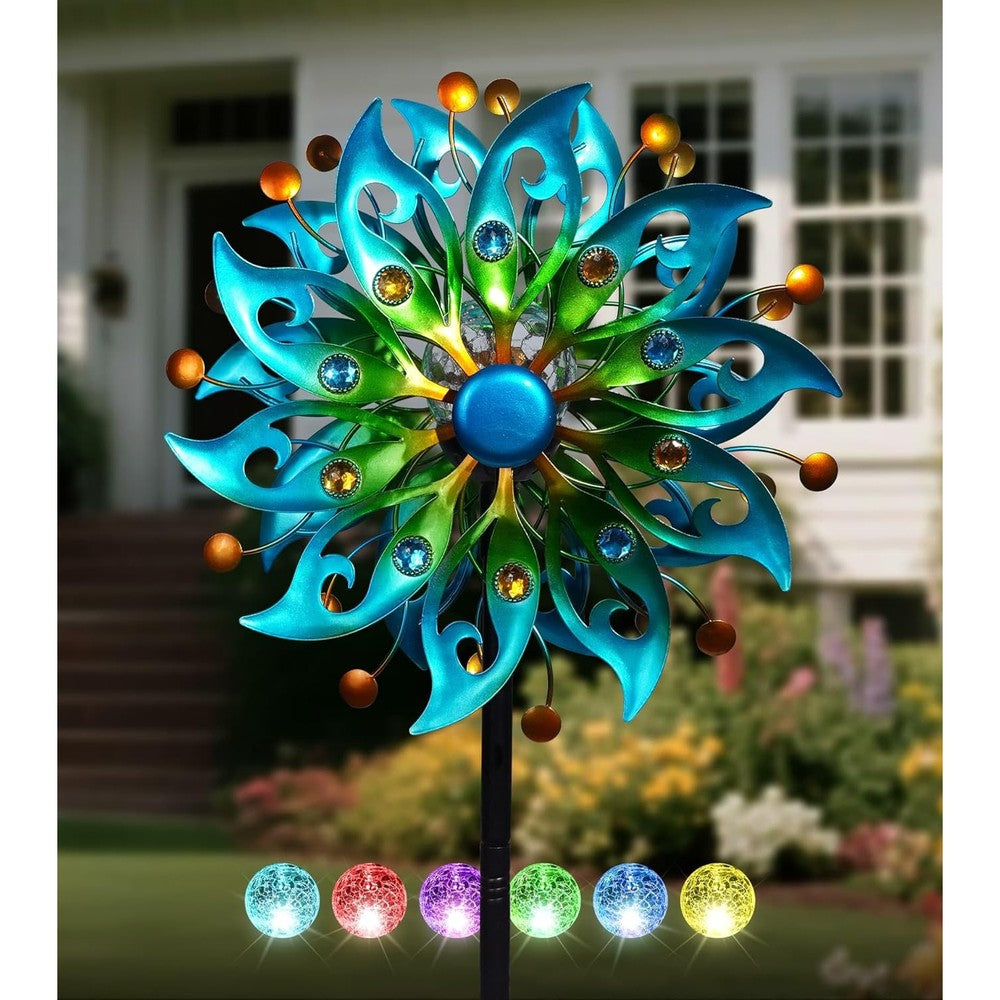 Vufoz solar kinetic garden spinner peacock design front view
