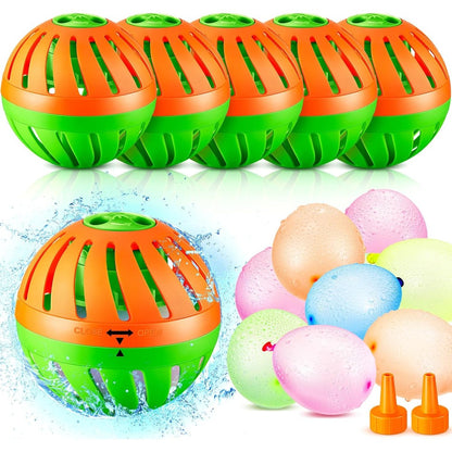 Vertintong water timer bomb three pieces set front view showing green and orange mechanical balls with balloons