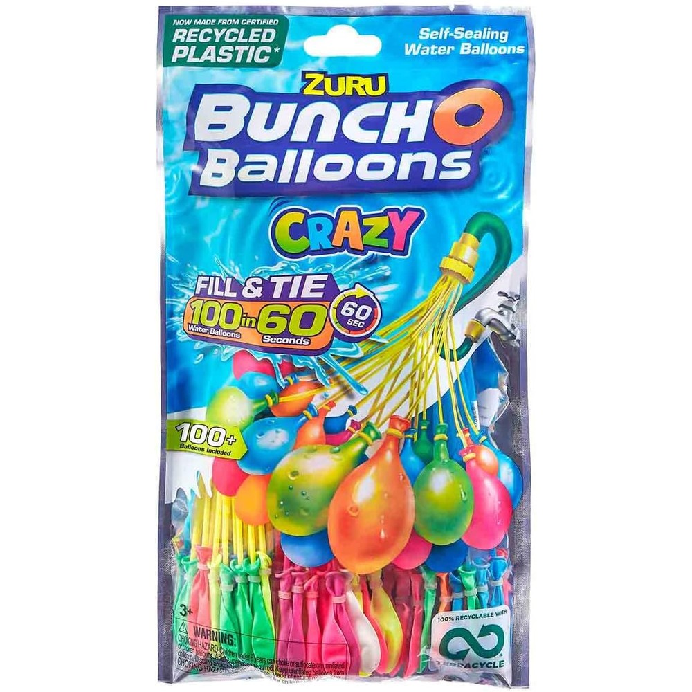 Zuru Bunch O Balloons self sealing water balloons packaging front view showing crazy colors.