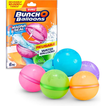 Bunch O Balloons Reusable Water Balloons 6 Count front view showing magnetic seal quick fill summer toys
