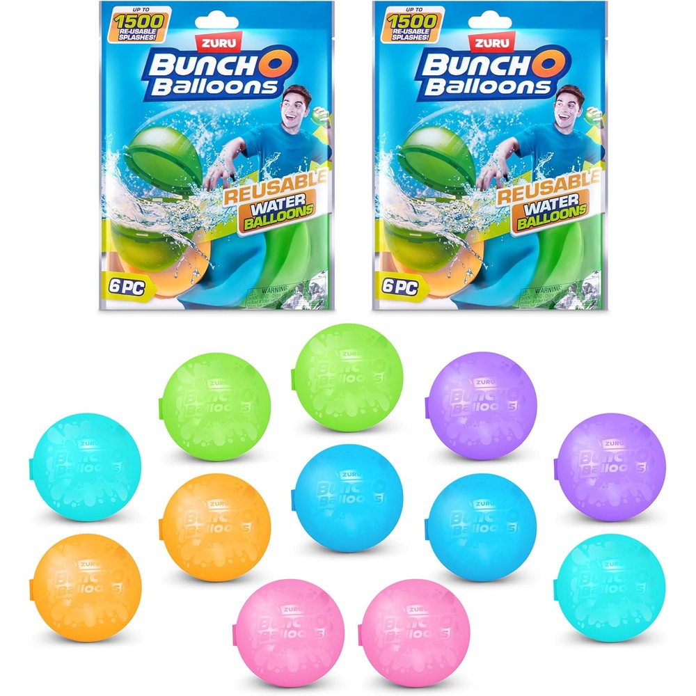 Bunch O Balloons Reusable Water Balloons 12 Pack front packaging view showing magnetic splash toys
