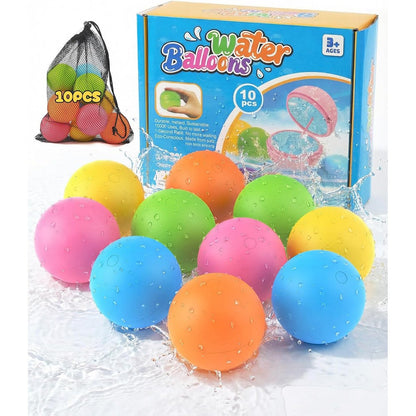LADFAR reusable water balloons front view of ten piece colorful silicone set