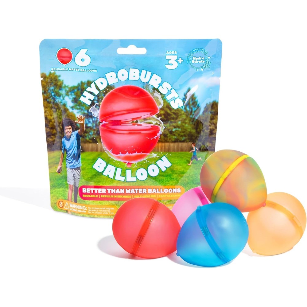 What Do You Meme Hydroburst reusable water balloons front view showing the six count colorful silicone spheres.