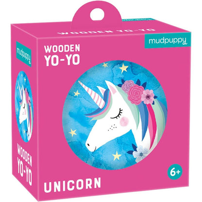 Mudpuppy Unicorn Wooden Yo-Yo front view with unicorn art