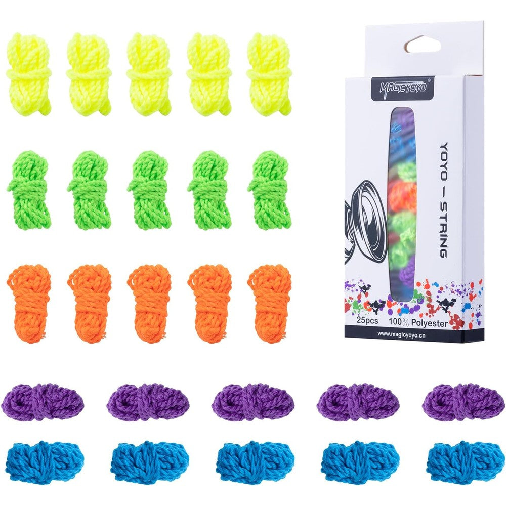 MERISHOPP Professional Polyester Replacement Yoyo Strings 25 Pack front view showing vibrant rainbow colors.
