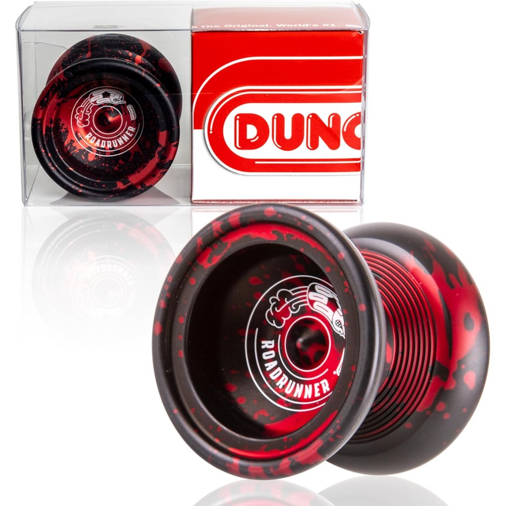 Duncan Toys Roadrunner Yo-Yo front view in black and red splash