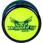 Duncan Dragonfly Yo-Yo blue body with bright green side cap front view