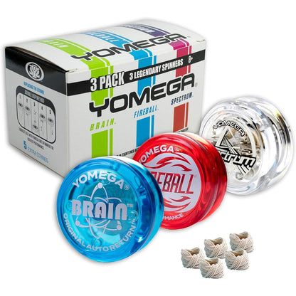 Yomega 3 Legendary Spinners set including Brain, Fireball, and Spectrum yoyos