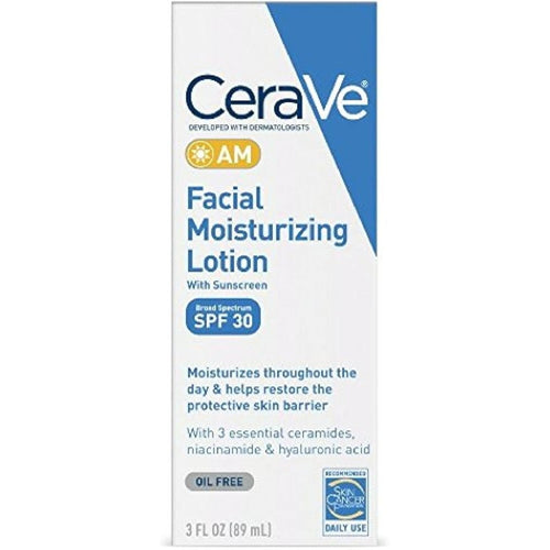 CeraVe AM Facial Moisturizing Lotion SPF 30 with ceramides for daily face hydration and sun