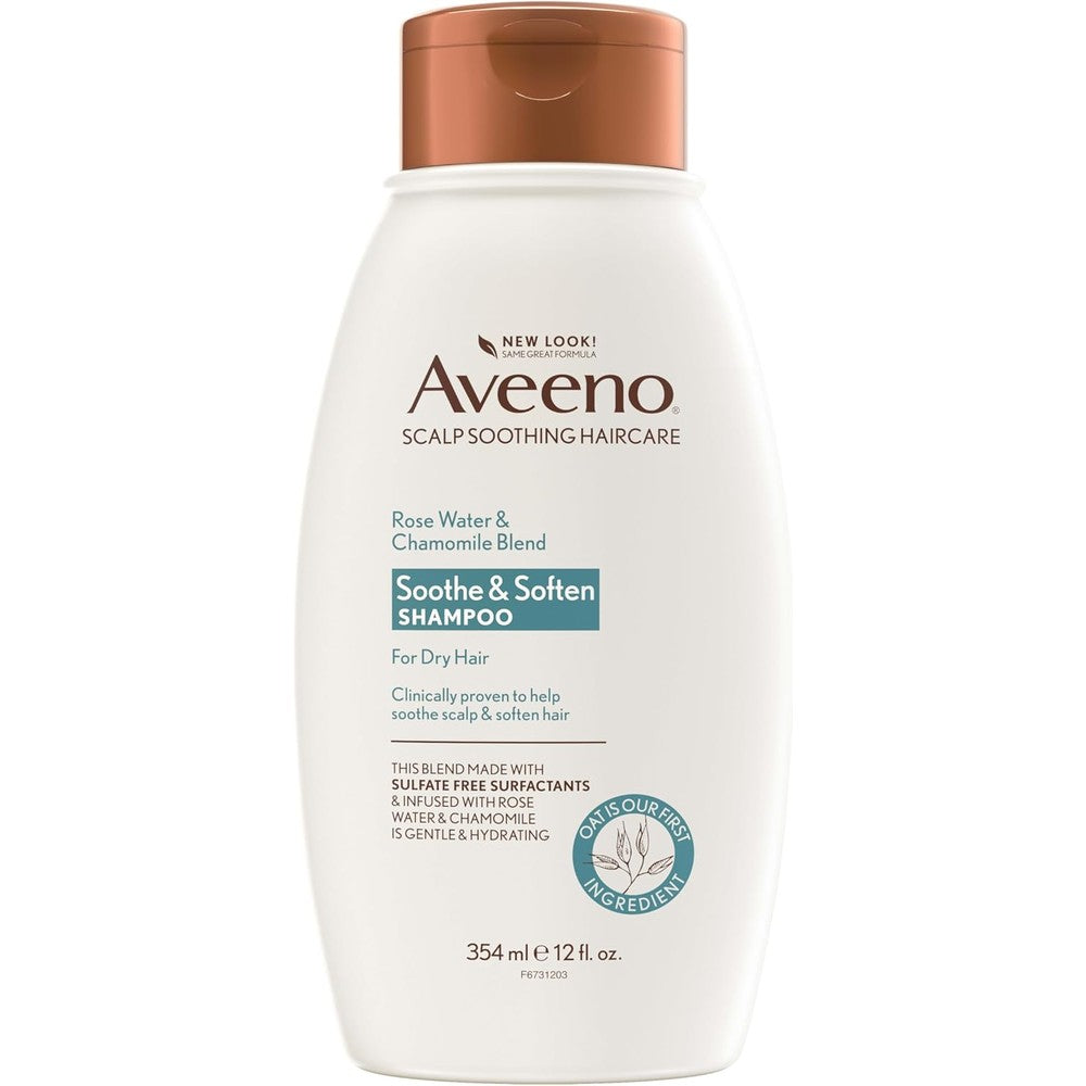 Aveeno Scalp Soothing Rose Water And Chamomile Blend Shampoo For Sensitive Scalp And Soft Hair 345ml
