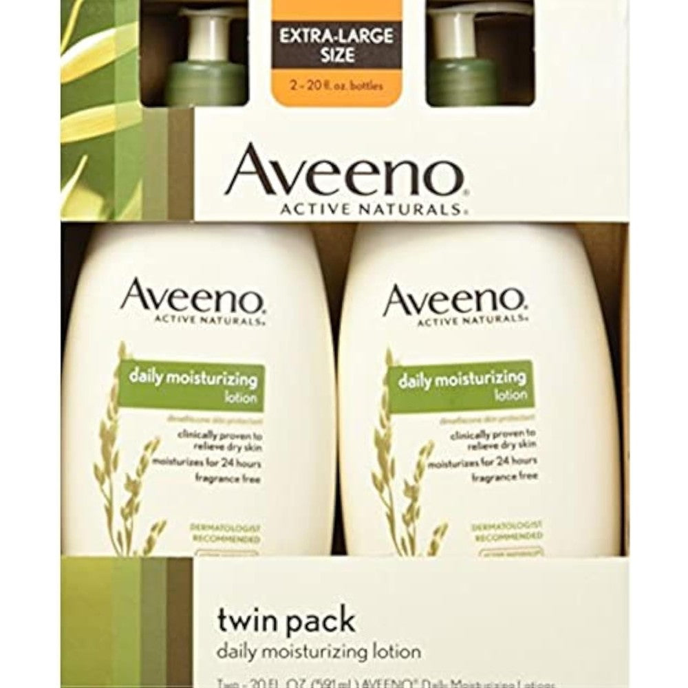 Aveeno Daily Moisturizing Lotion front view twin pack for dry skin hydration