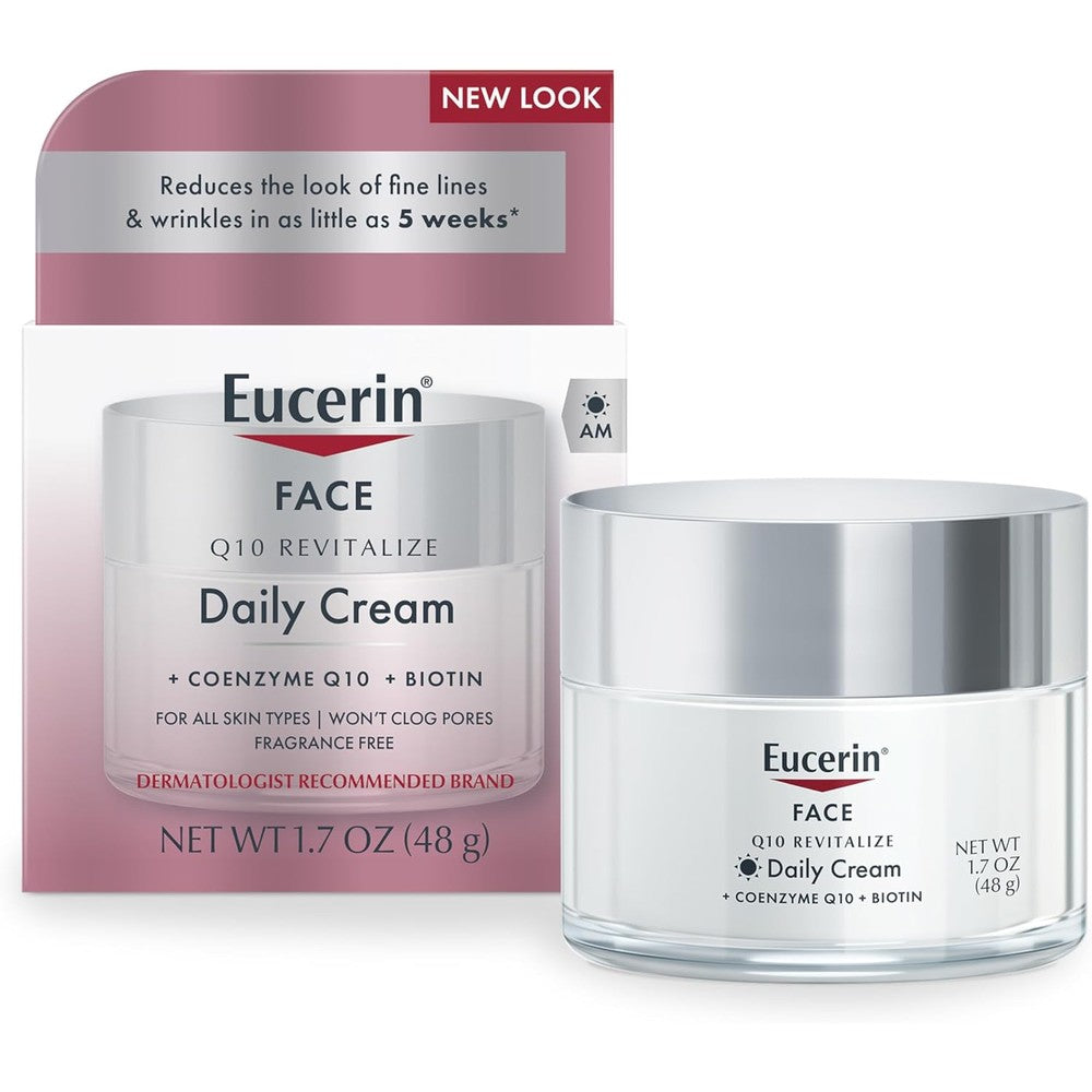 Eucerin Q10 Anti-Wrinkle Sensitive Skin Creme Fragrance Free Face Moisturizer With Vitamin E and Beta-Carotene 1.7 Ounce Jar
