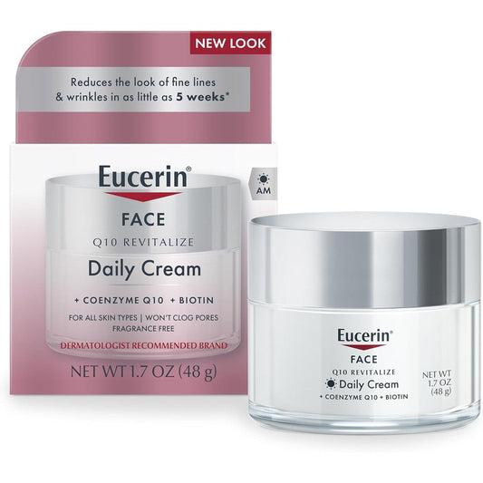 Eucerin Q10 Anti-Wrinkle Sensitive Skin Creme Fragrance Free Face Moisturizer With Vitamin E and Beta-Carotene 1.7 Ounce Jar