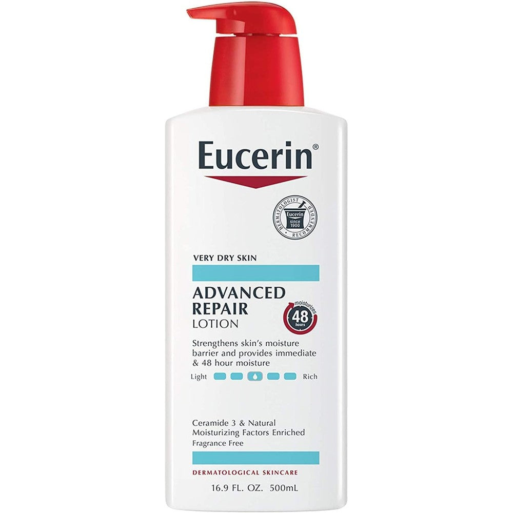 Eucerin Advanced Repair Lotion 500ml pump bottle 6 pack for very dry itchy skin fragrance-free