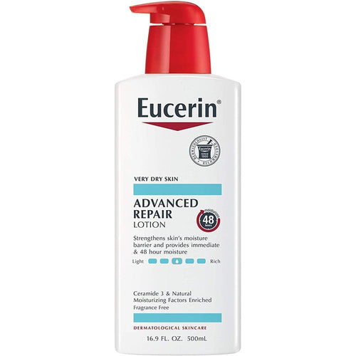 Eucerin Advanced Repair Lotion 500ml pump bottle 6 pack for very dry itchy skin fragrance-free