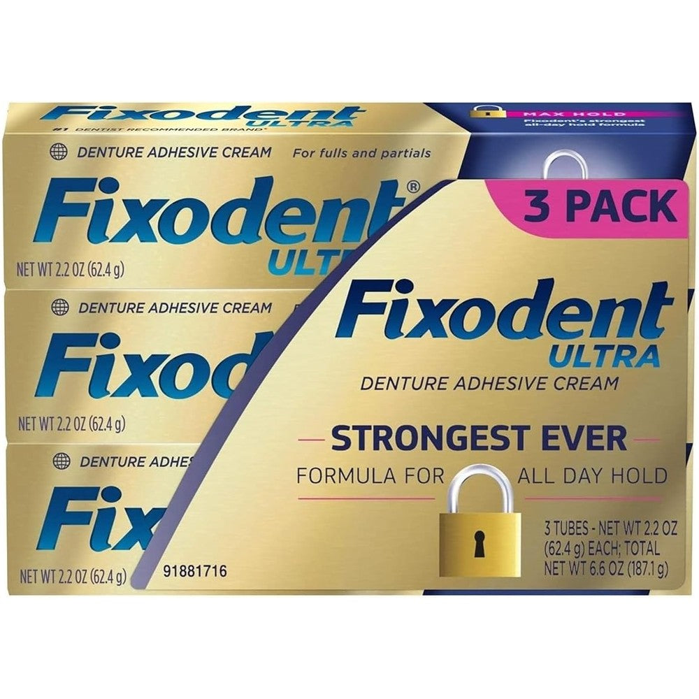 Fixodent Ultra Max Hold denture adhesive strongest all-day formula for secure fit