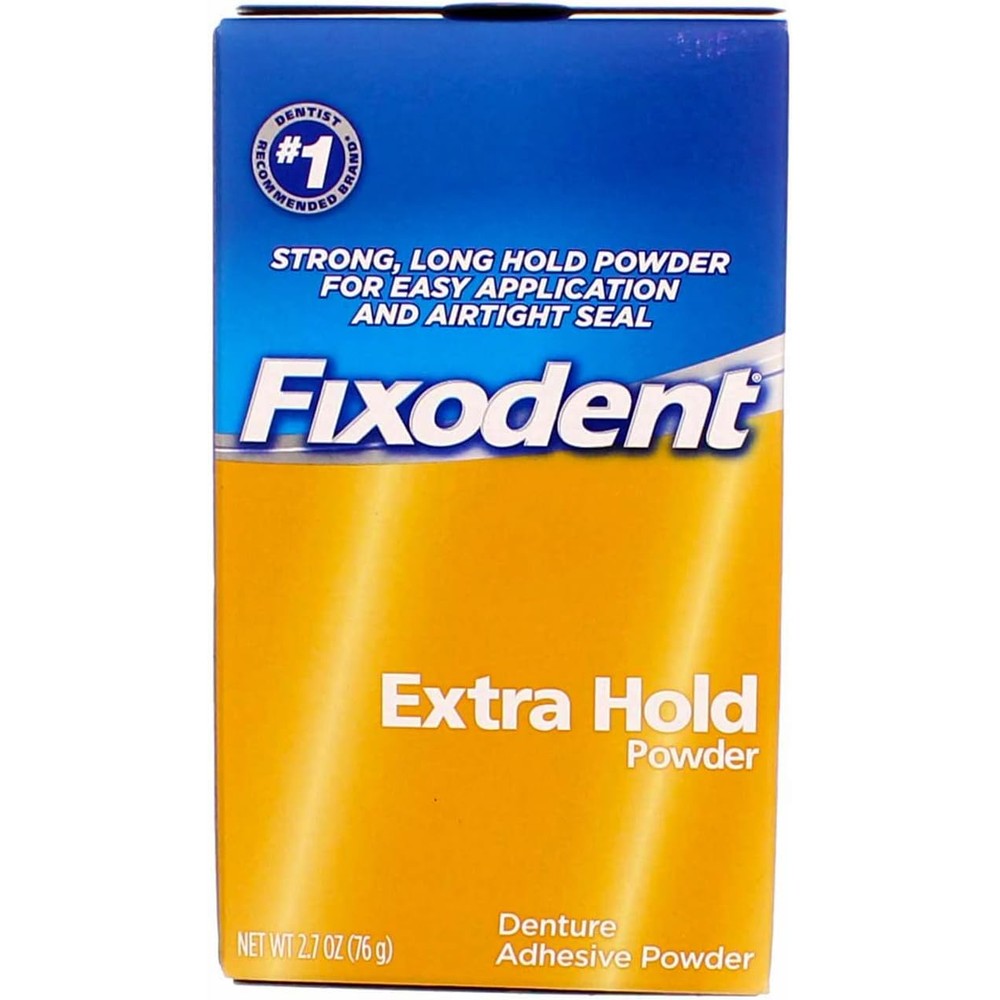 Fixodent Extra Hold Denture Adhesive Powder 2.7 oz airtight seal all-day hold