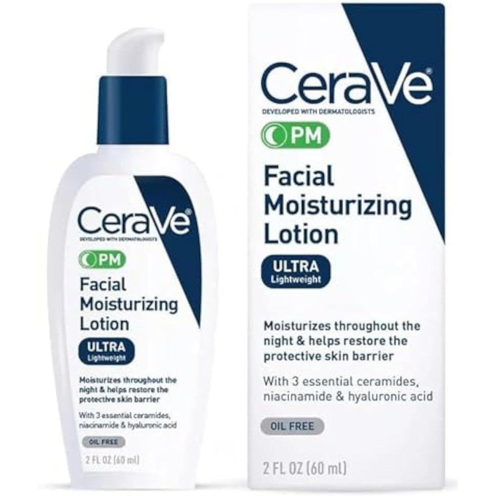 CeraVe PM Facial Moisturizing Lotion 3 oz with niacinamide and ceramides for overnight skin barrier