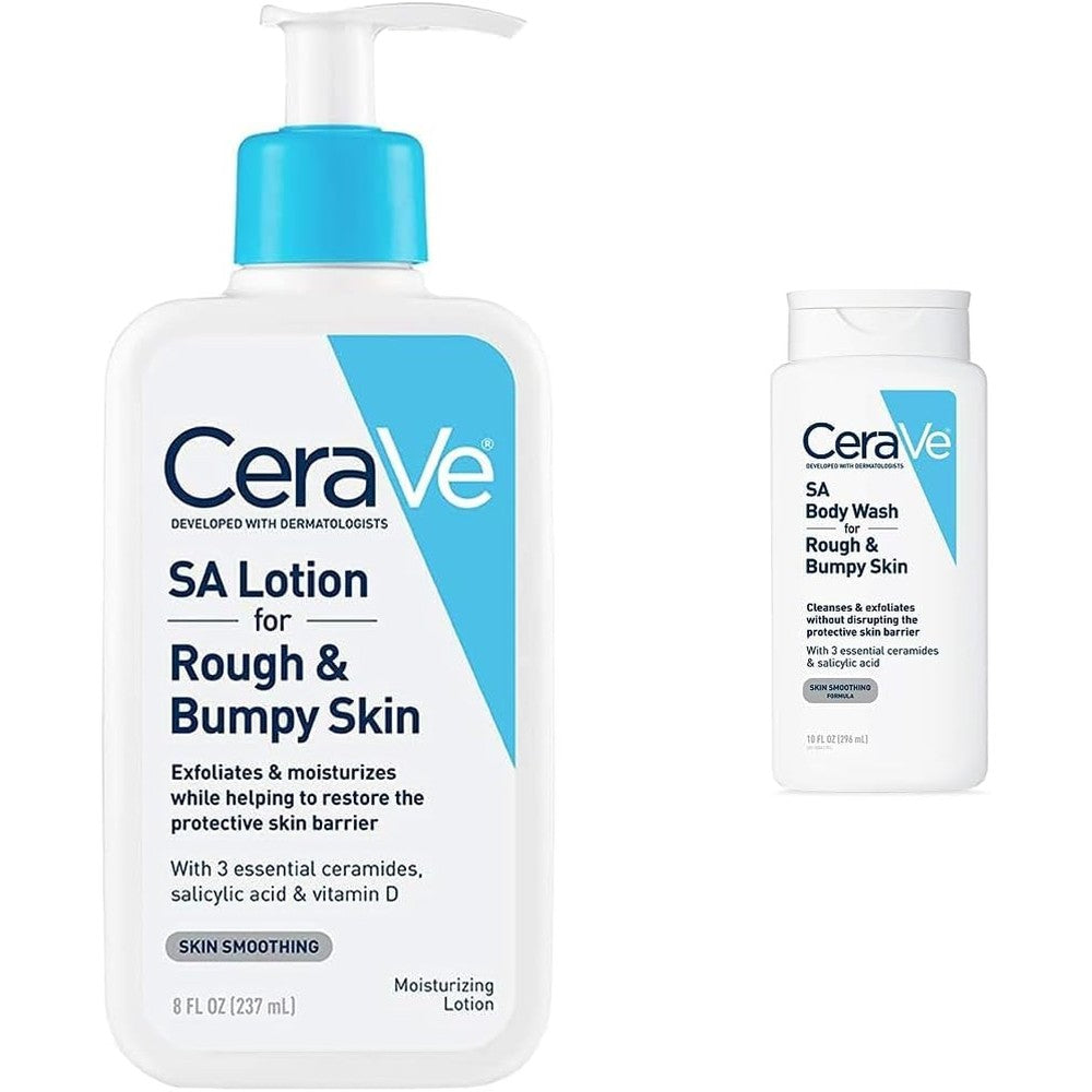 CeraVe SA Lotion 8oz and Salicylic Acid Body Wash 10oz combo for rough bumpy skin