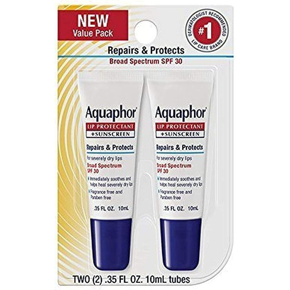 Aquaphor Lip Repair and Protect Sunscreen Lip Balm SPF 30 dual pack front view for sun protection