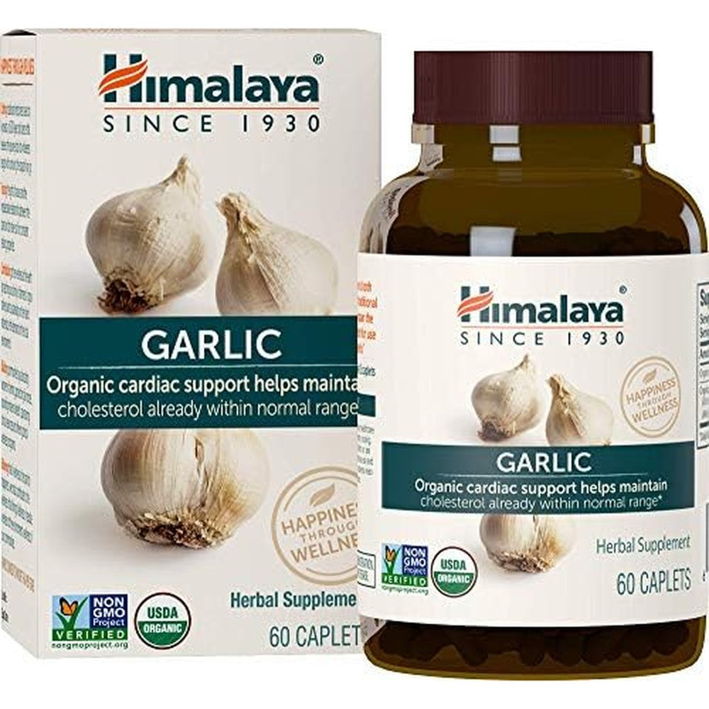 Himalaya Organic Garlic 1400 milligrams 120 caplets front packaging view for heart health support