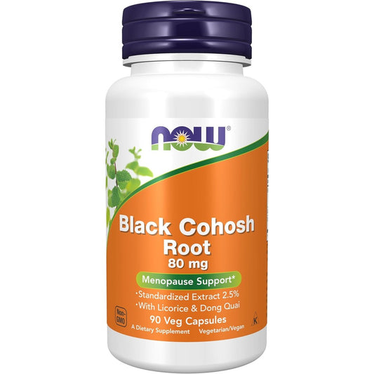 NOW Foods Black Cohosh Root 80 mg 90 Veg Capsules front label