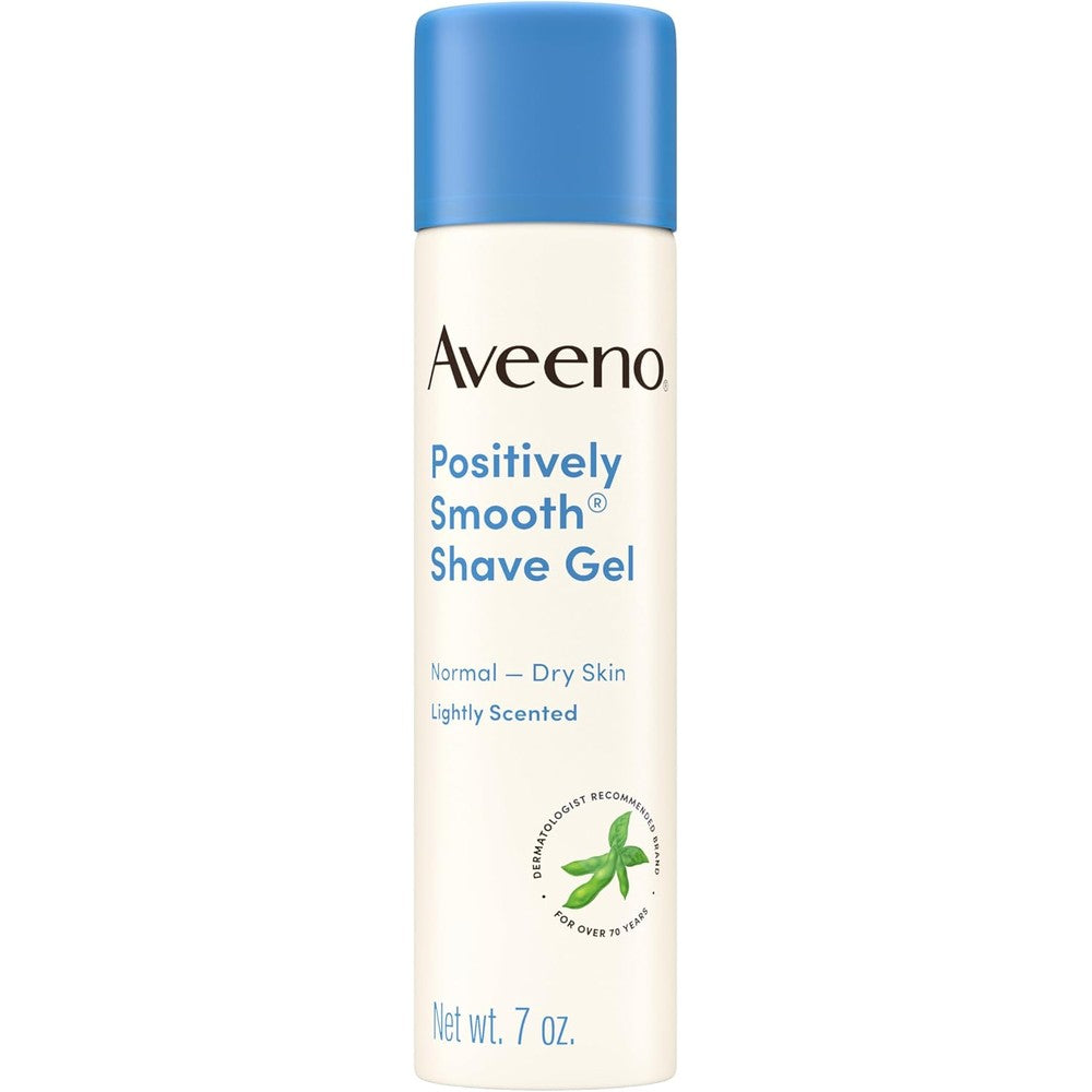 Aveeno Positively Smooth Moisturizing Shave Gel front view pack of six canisters