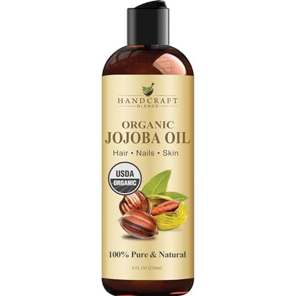 Handcraft Blends USDA Organic Jojoba Oil 8 Fluid Ounce front view bottle for hair and skin care