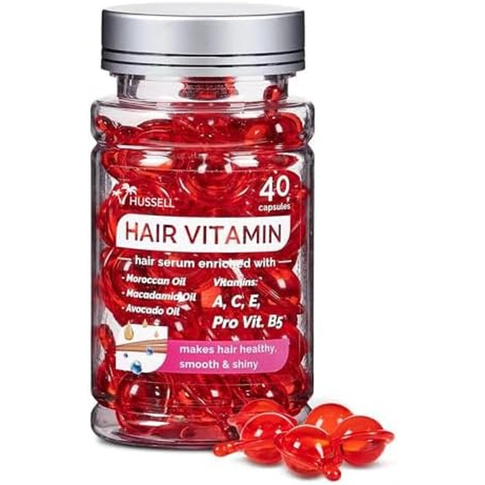 Bali Secret Hair Vitamin Oil Capsules front view bottle showing red hair serum capsules.