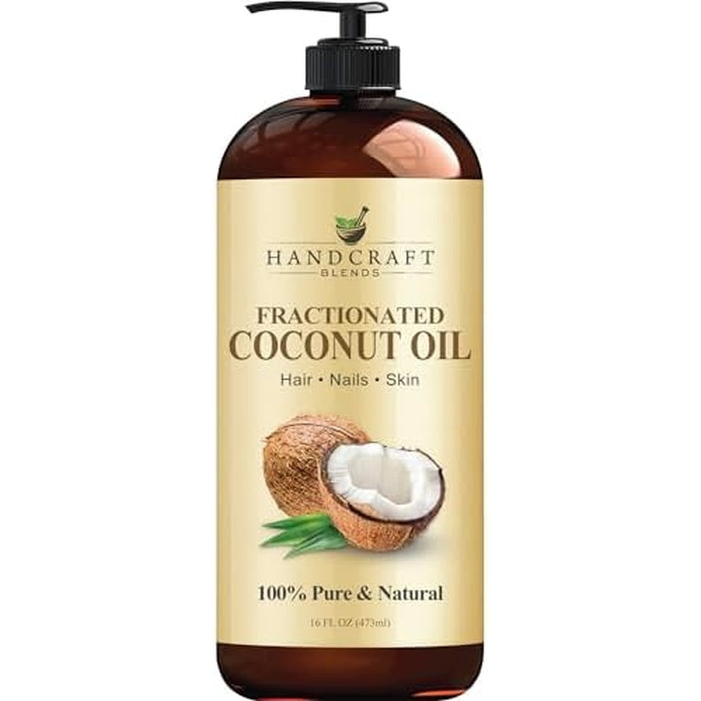 Handcraft Blends Fractionated Coconut Oil 16 Fluid Ounce front view bottle for natural skin hydration.
