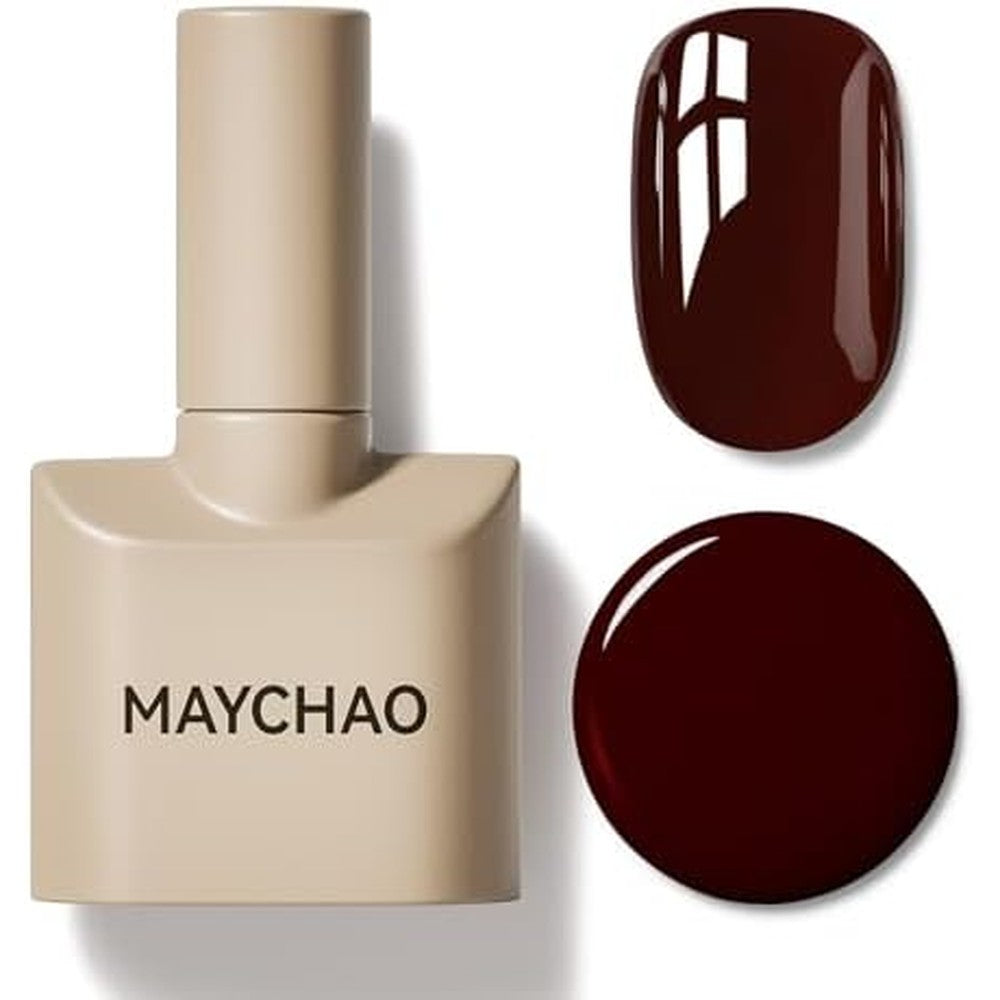 Maychao deep cherry red gel nail polish bottle front view