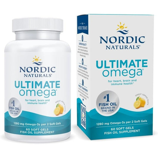 Nordic Naturals Ultimate Omega Three Fish Oil Supplement With Eicosapentaenoic Acid And Docosahexaenoic Acid Lemon Flavour Sixty Softgels