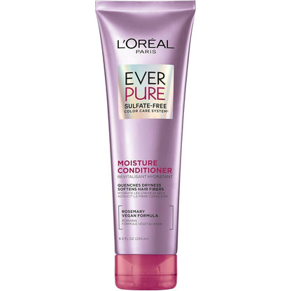 L'Oreal Paris EverPure Moisture Sulfate Free Conditioner front view packaging for color-treated hair care