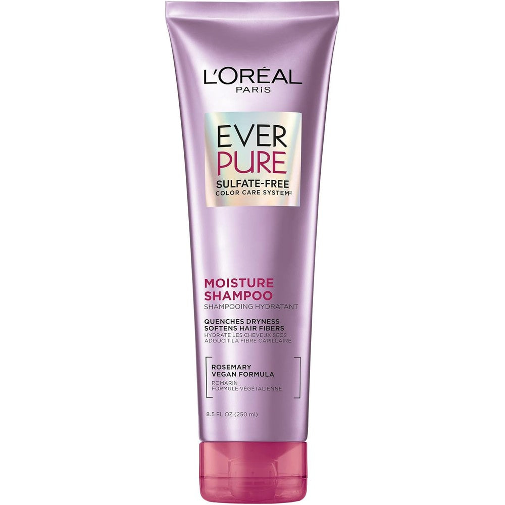 L'Oreal Paris EverPure Sulfate Free Moisture Shampoo front view package shot for color-treated hair care