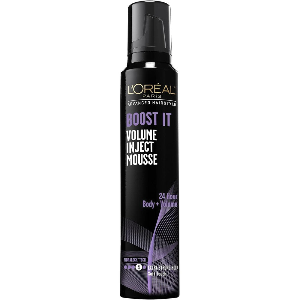 L'Oreal Paris Advanced Hairstyle BOOST IT Volume Inject Mousse 8.3 Ounce front view canister for fine hair styling