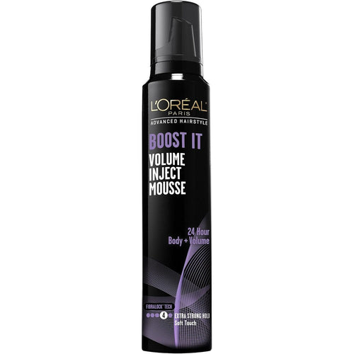L'Oreal Paris Advanced Hairstyle BOOST IT Volume Inject Mousse 8.3 Ounce front view canister for fine hair styling