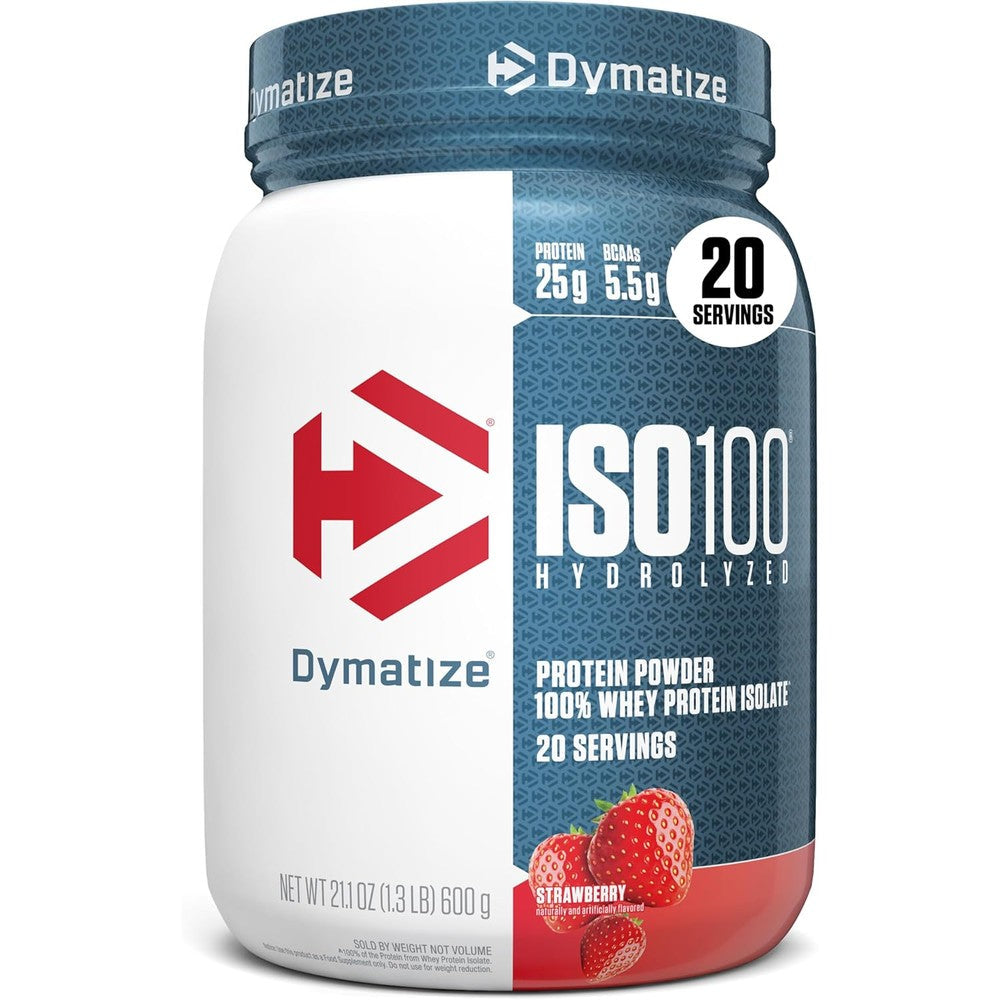 Dymatize ISO100 Hydrolyzed Whey Protein Isolate strawberry flavor front view
