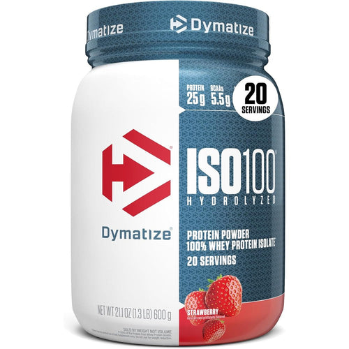 Dymatize ISO100 Hydrolyzed Whey Protein Isolate strawberry flavor front view