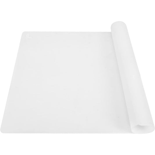 Folksy Super Kitchen thick silicone counter mat front view showcasing its translucent clear design on a kitchen counter.