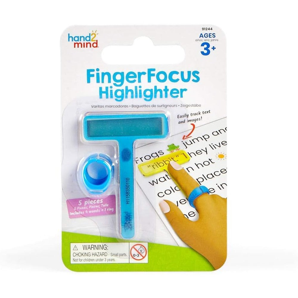 Hand2mind FingerFocus Highlighter pack front view showcasing wearable ring and four colored wands