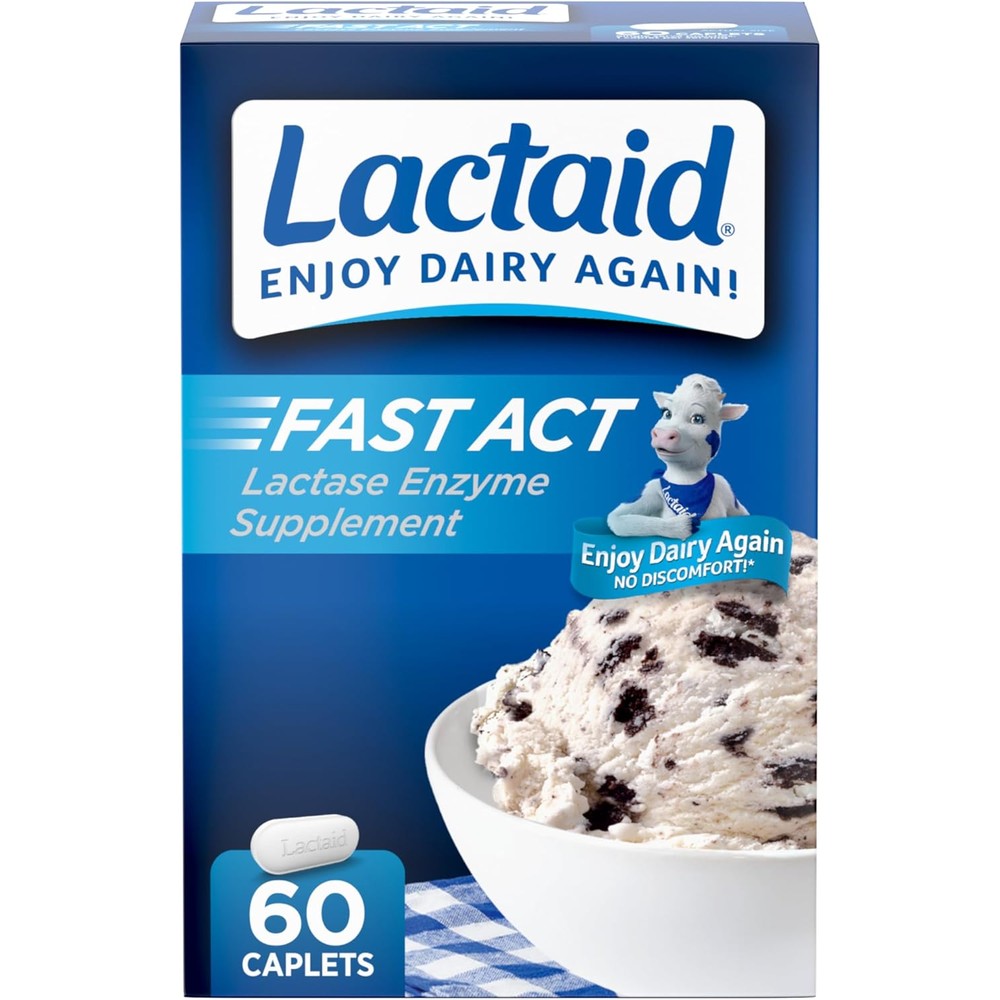 Lactaid Fast Act Lactose Intolerance Caplets With Natural Lactase Enzyme For Dairy Digestion Support 60 Count