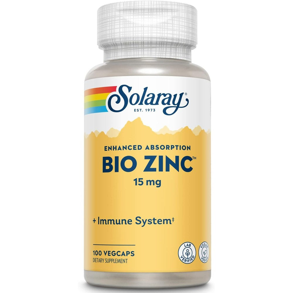 Solaray Bio Zinc 15mg Dietary Supplement Triple Zinc Complex With Vitamin B6 For Enhanced Absorption 100 Vegan Capsules
