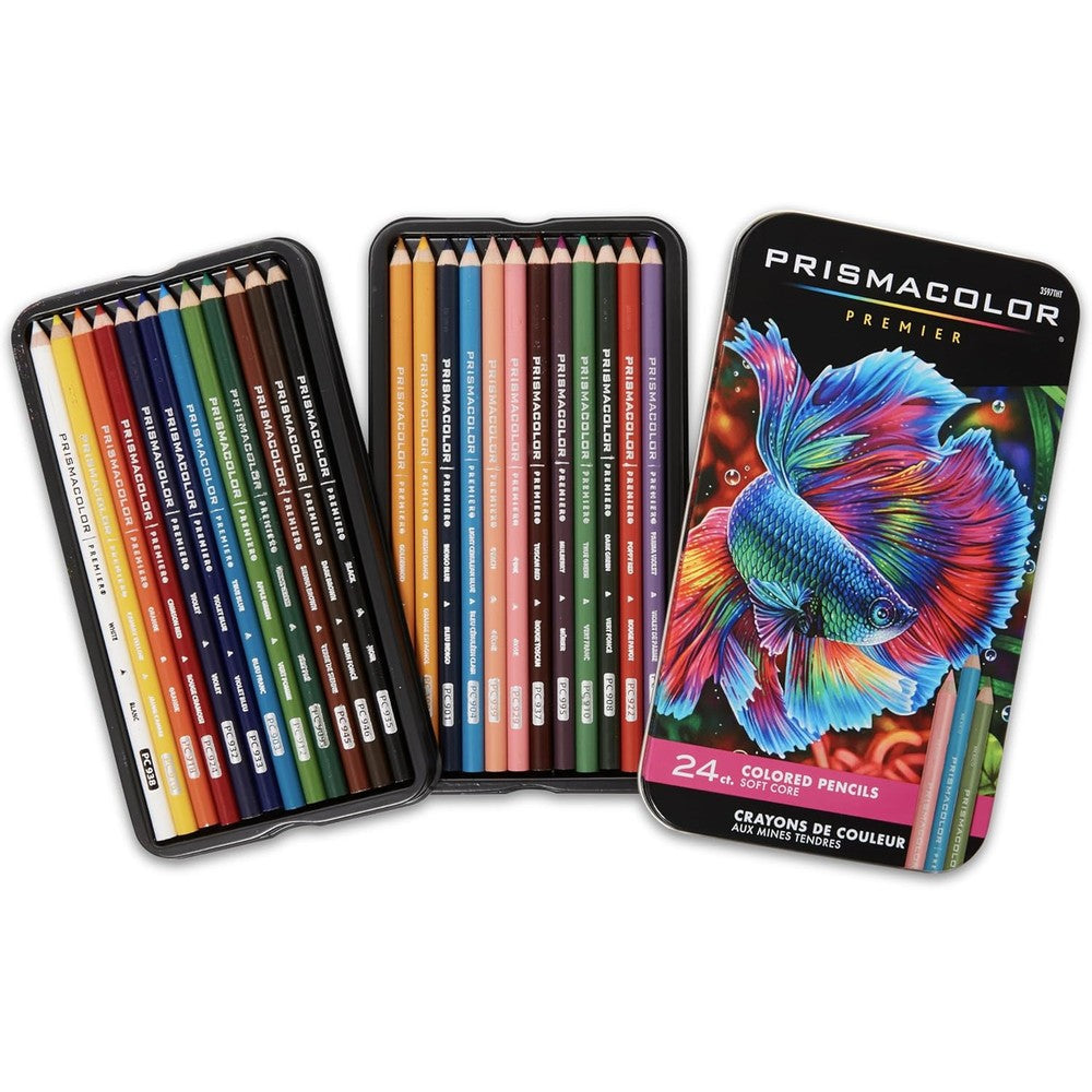Prismacolor Premier Soft Core Colored Pencils Professional Artist Quality 24 Count Set In Storage Tin