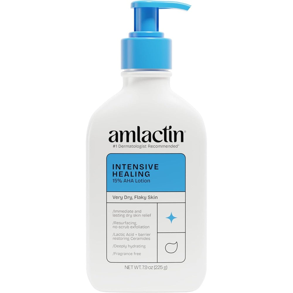 AmLactin Intensive Healing Body Lotion front view showing the 7.9 Ounce pump bottle packaging.