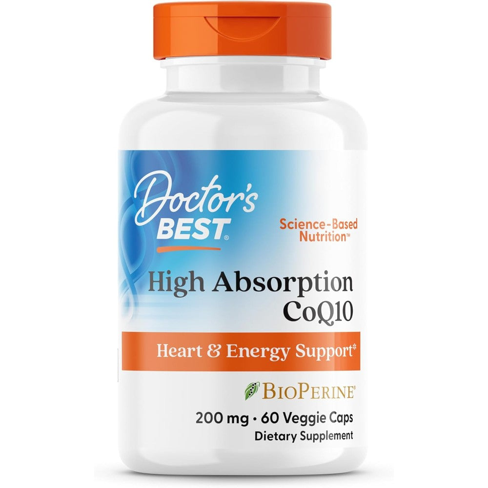 Doctor's Best High Absorption CoQ10 200mg 60 veggie capsules front view bottle for heart health